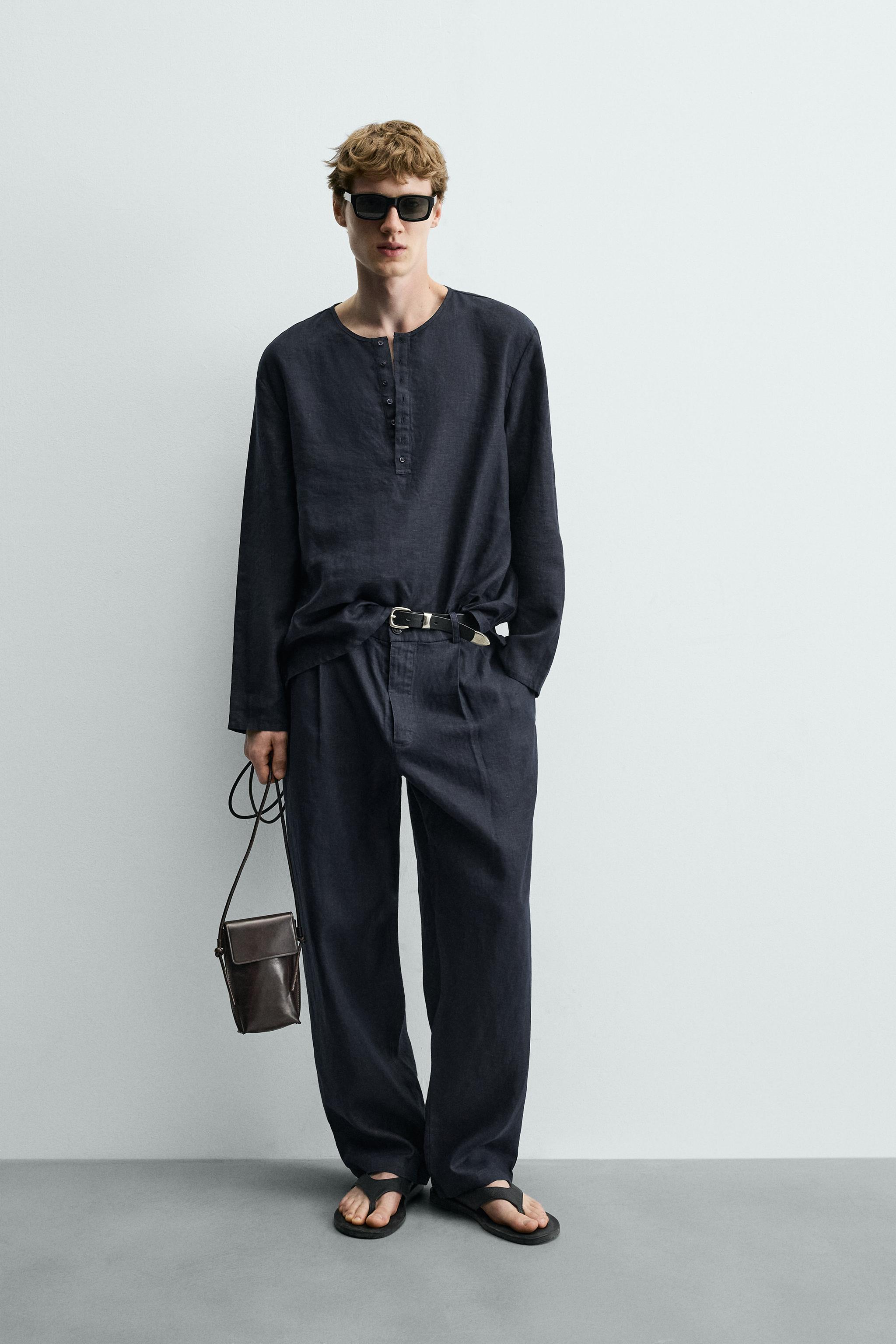 100% HEMP PLEATED WIDE FIT PANTS